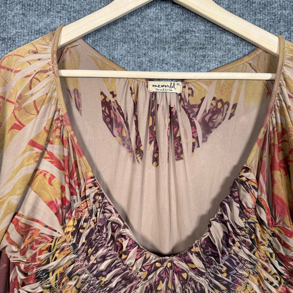 One World Live And Let Live Size XL Shift Dress Tan Brown Sublimated Dark Fairy - Picture 5 of 9